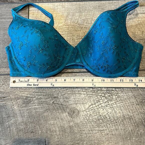 Natori Teal Green Full Coverage Lightly Lined Floral Lace Bra Size 36DD - Picture 5 of 8